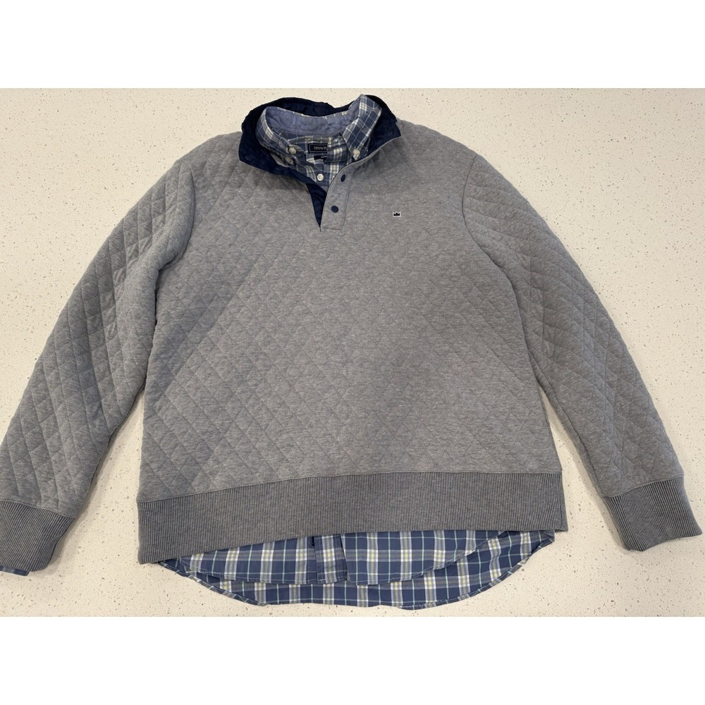 Men's Crown & Ivy quilted mock pullover sweatshirt contrasting blue plaid Shirt